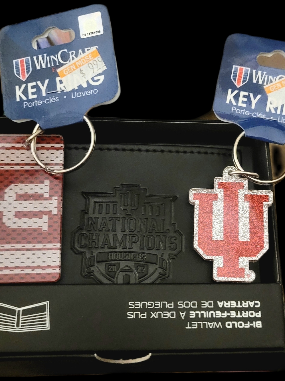 Black Wallet With Championship Logo And Hoosiers Glitter Key Rings